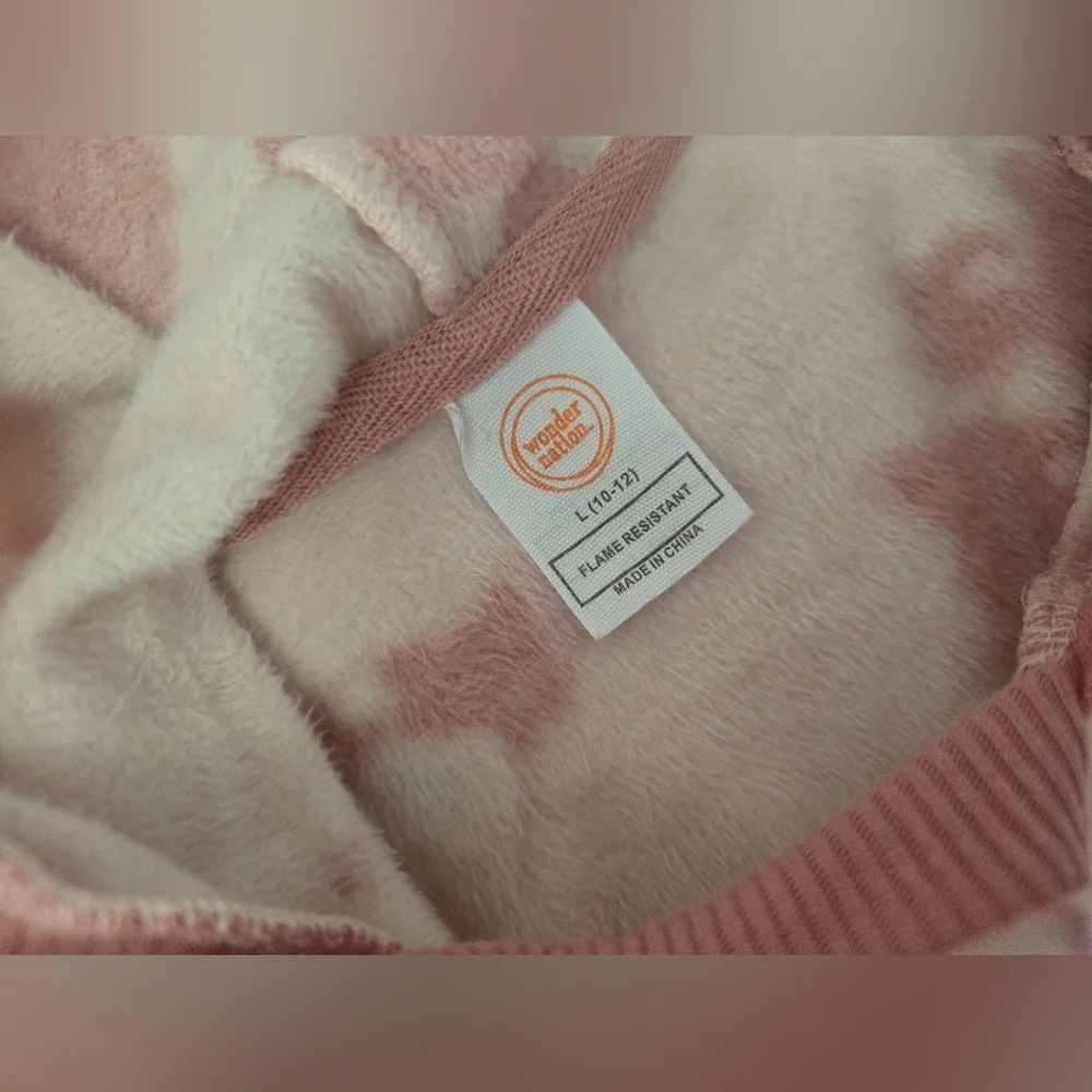 Wonder Nation Girls Pink Hooded Long Sleeve Fleece Lined Pullover Jacket Large